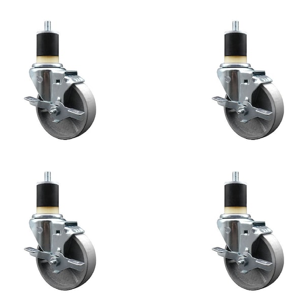 Service Caster 4'' Semi Steel Swivel 1-7/8'' Expanding Stem Caster Set with Brake, 4PK SCC-EX20S414-SSS-TLB-178-4 - main